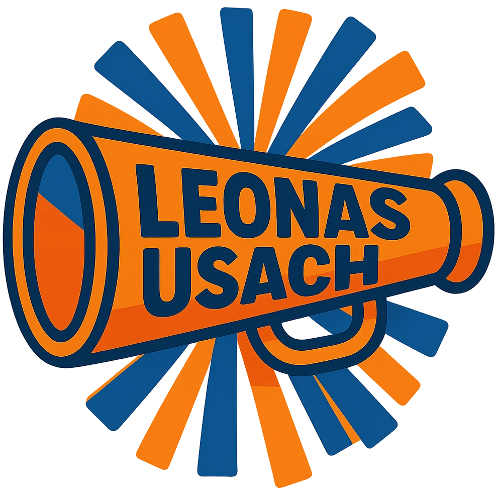 Change the text to 'Leonas Usach', maintaining the vibrant style with a transparent background. emoji