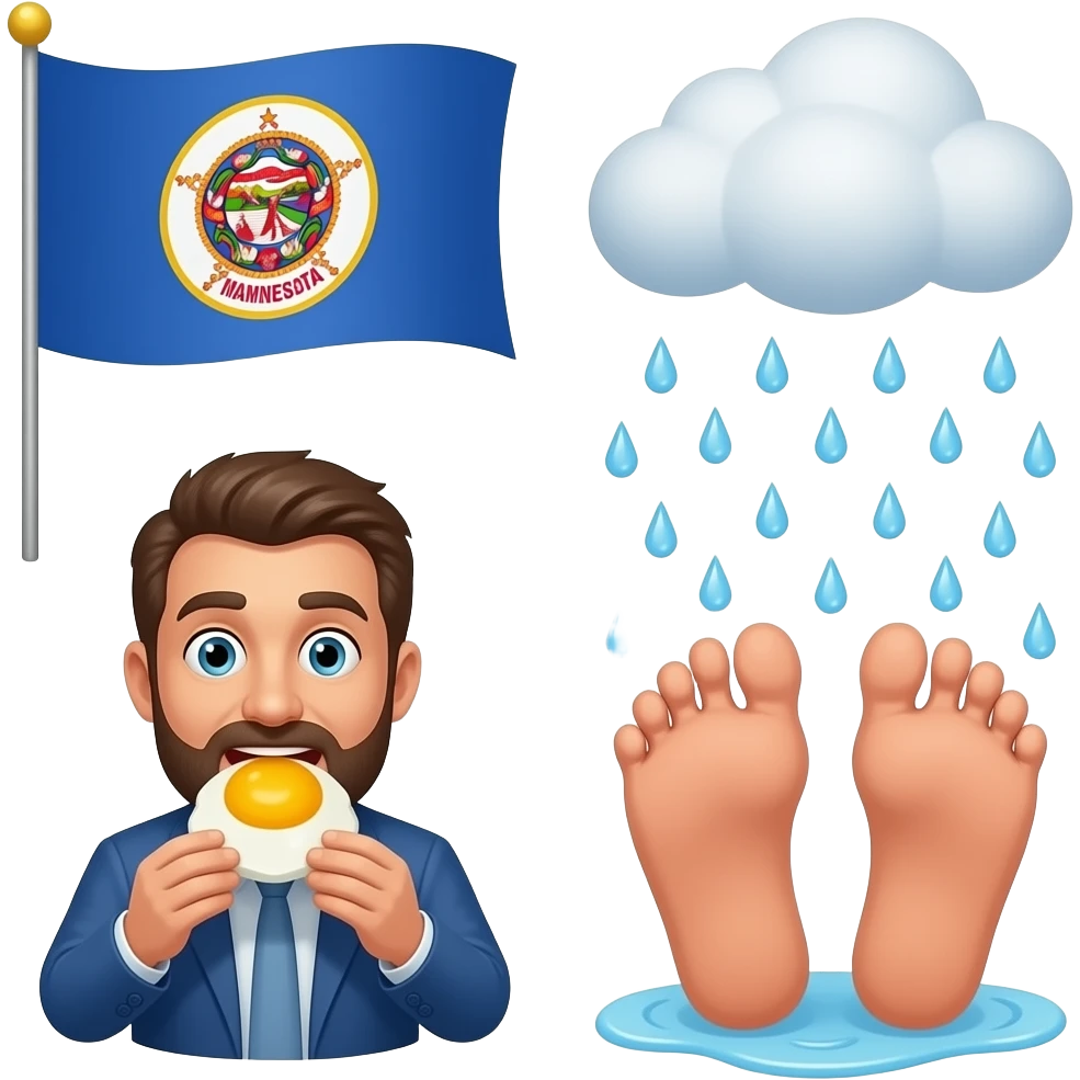 the flag of the state of Minnesota watching as a man eats raw egg yolks and feet rains down from the sky emoji