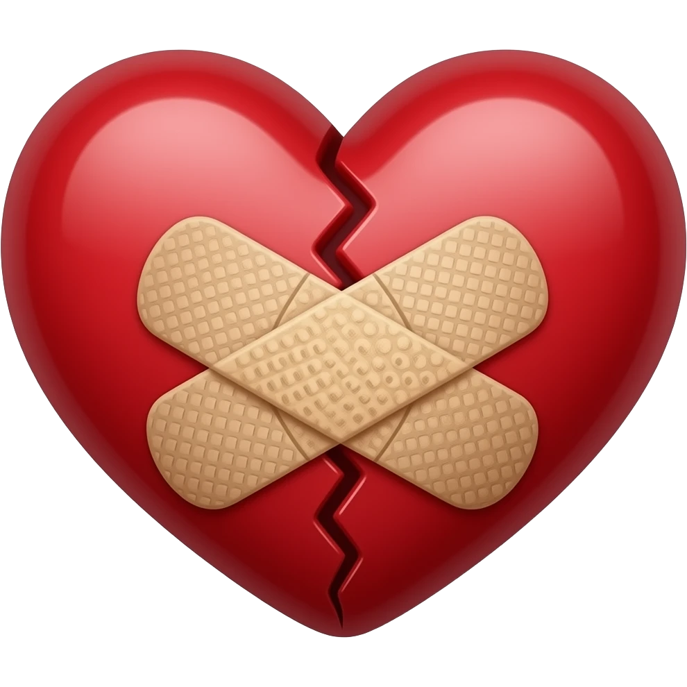 Realistic Broken heart with small one layer of  bandage On middle on it emoji