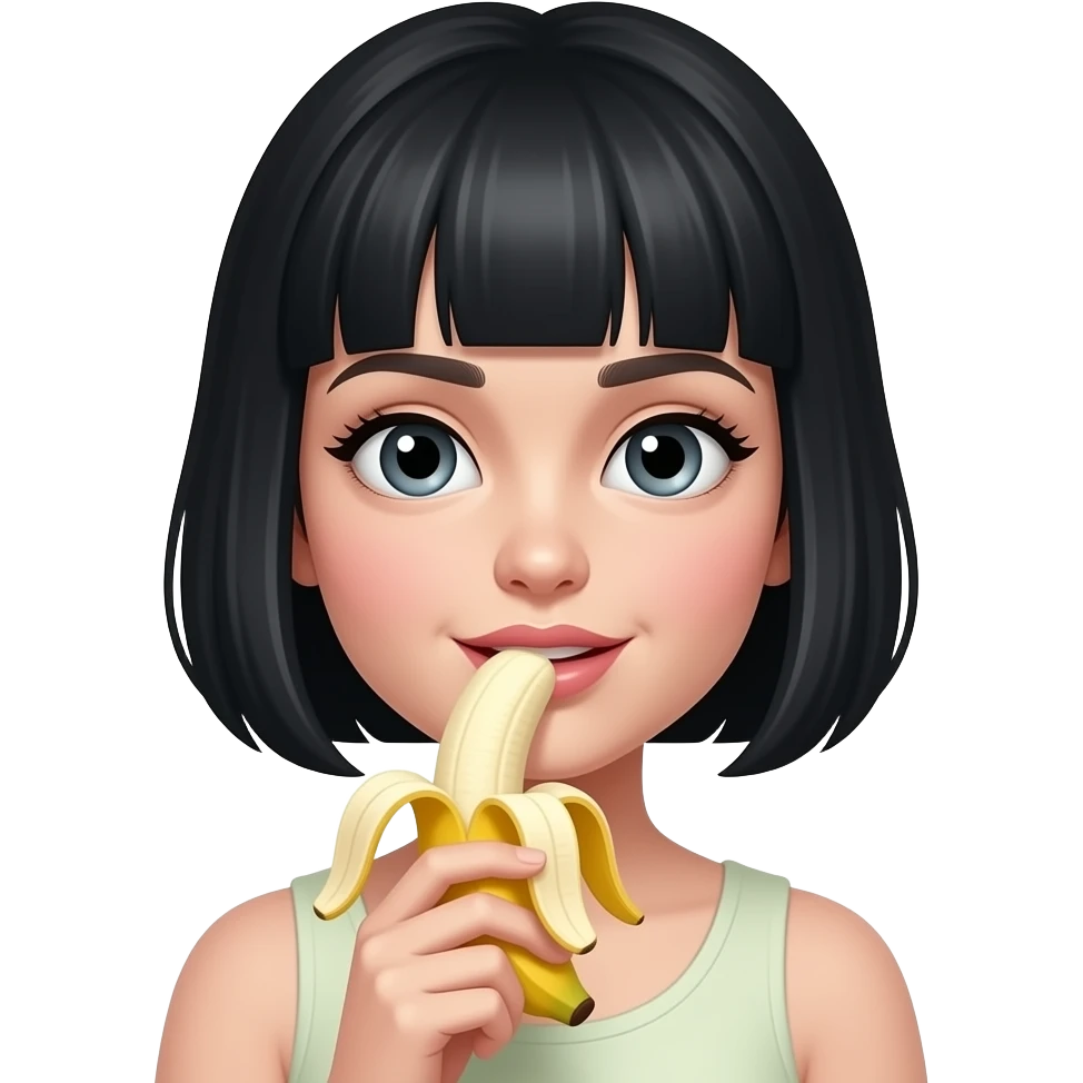 White girl Black bob haircut sucking banana eating a banana emoji