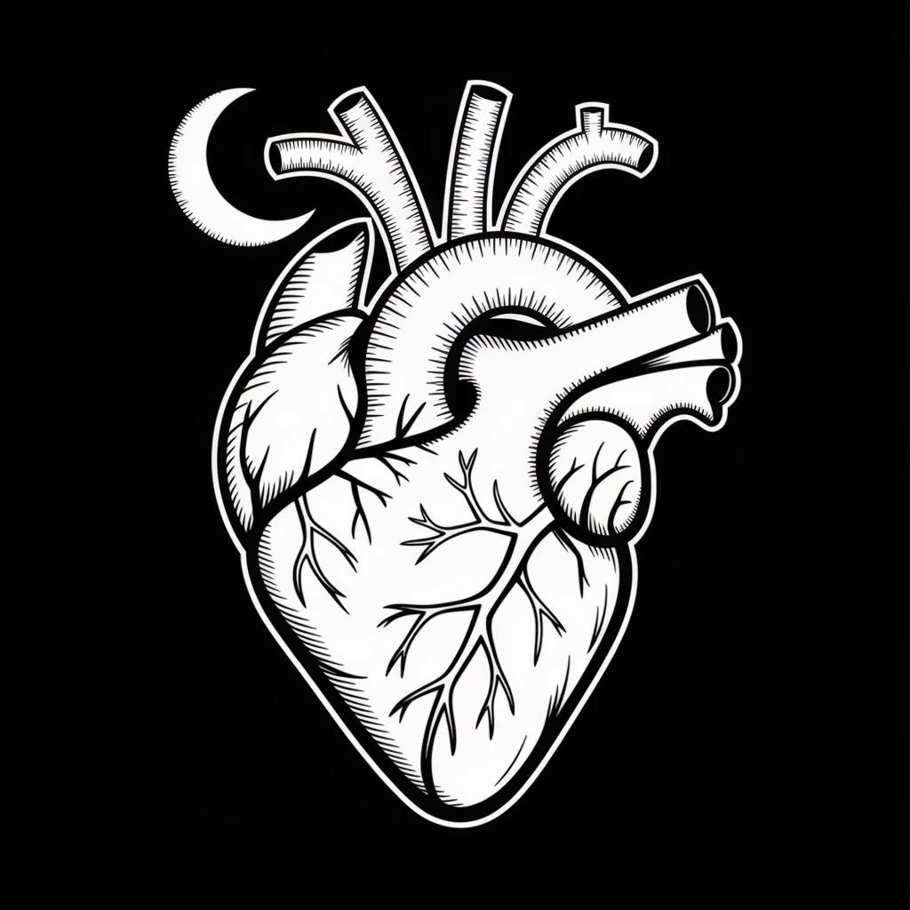 gothic heart with a crescent moon emoji