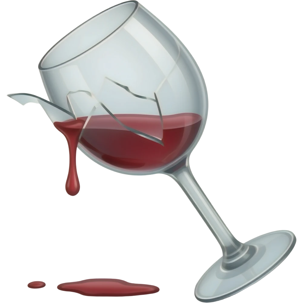 broken wine glass and wine dripping from the broken part emoji