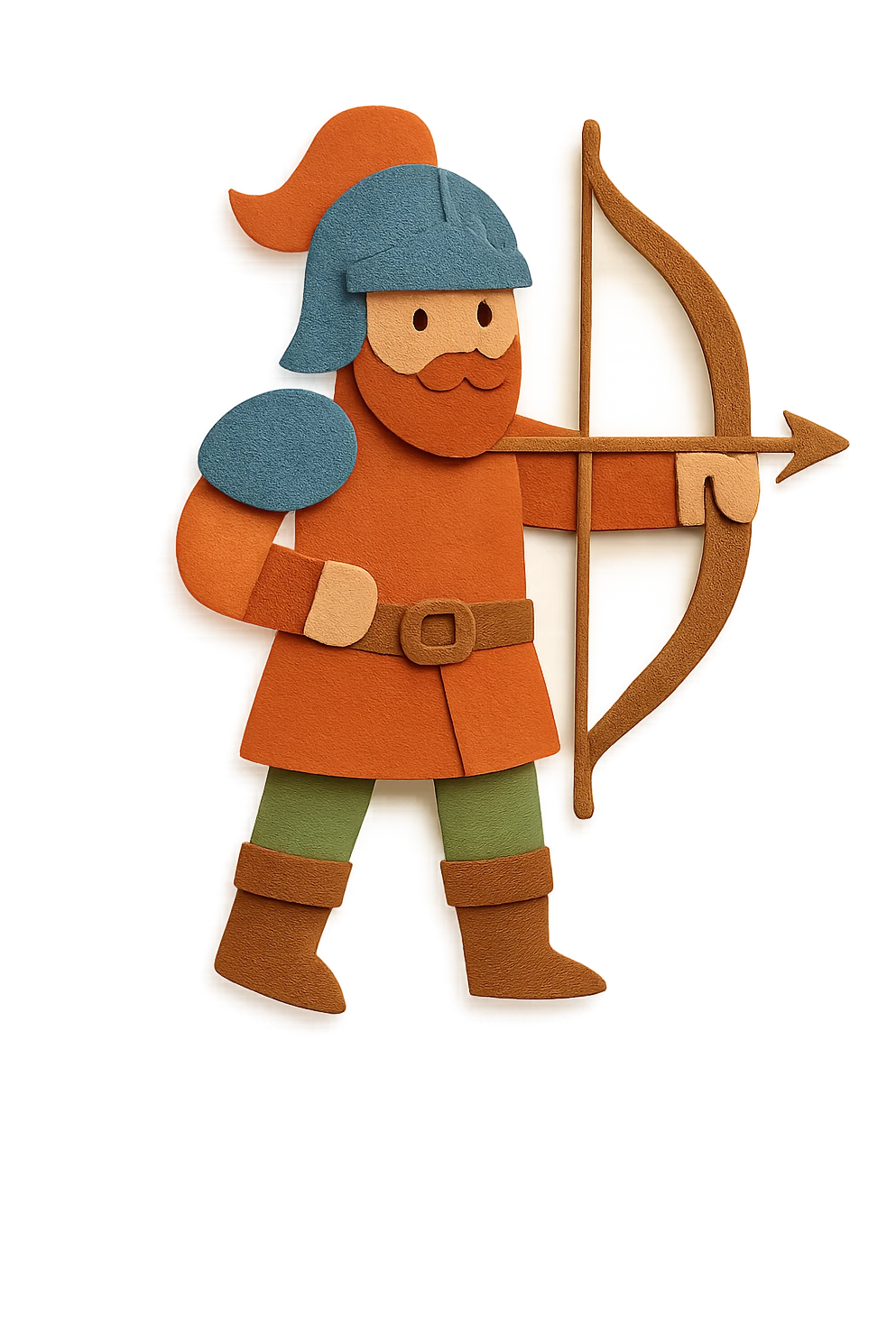 warrior with layered paper look, holding bow, cutout effect emoji