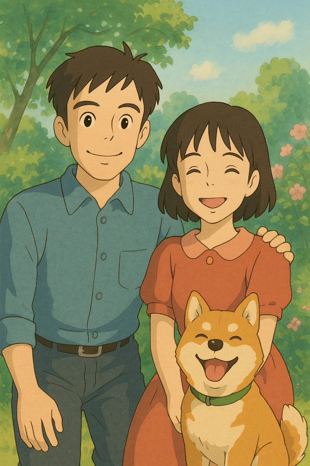 couple with pet posing for photo emoji