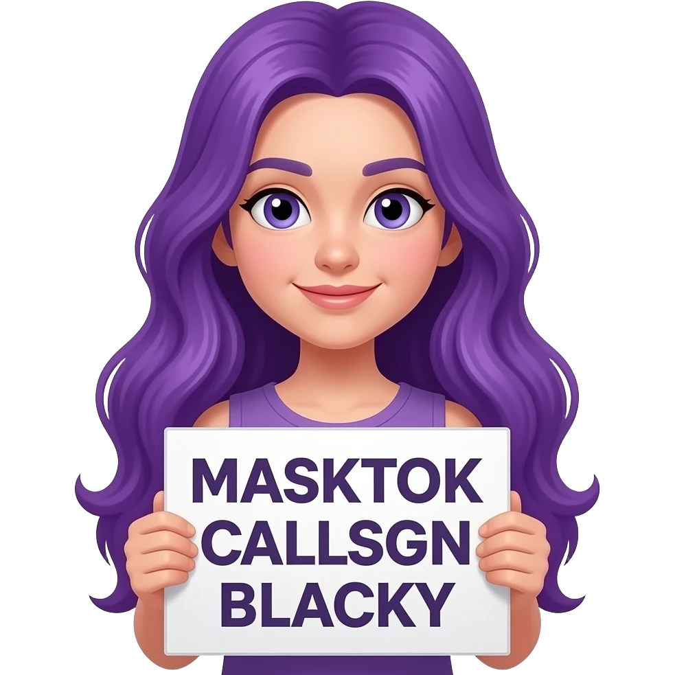 girl with long purple hair with a MASKTOK CALLSIGN BLACKY sign emoji