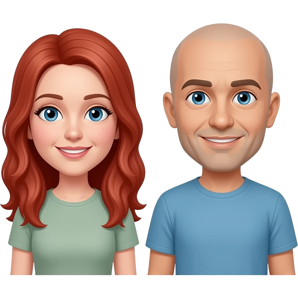 lei capelli rossi lunghi, lui pelato emoji