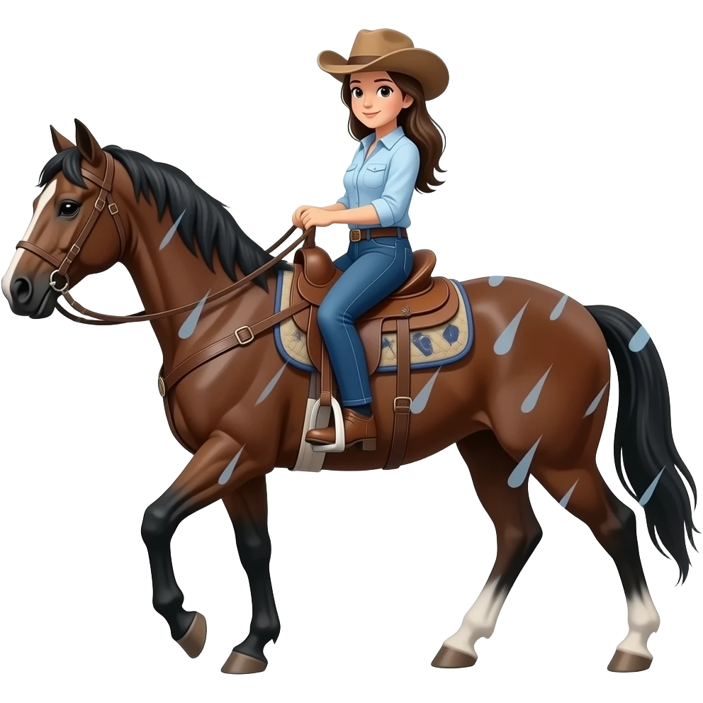 cowgirl walking horse in thunderstorm emoji
