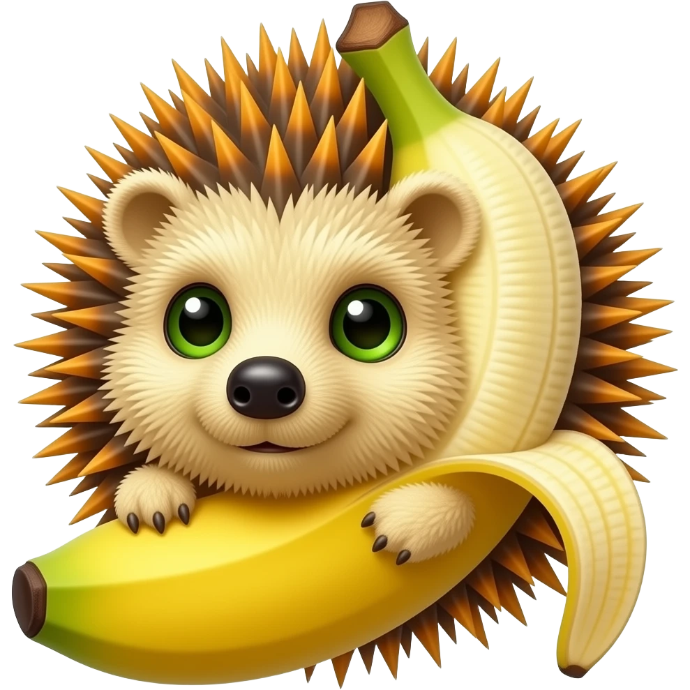 A hybrid of a shoe hedgehog and a banana fruit. A hedgehog banana is a banana with a hedgehog face and hedgehog spines. emoji