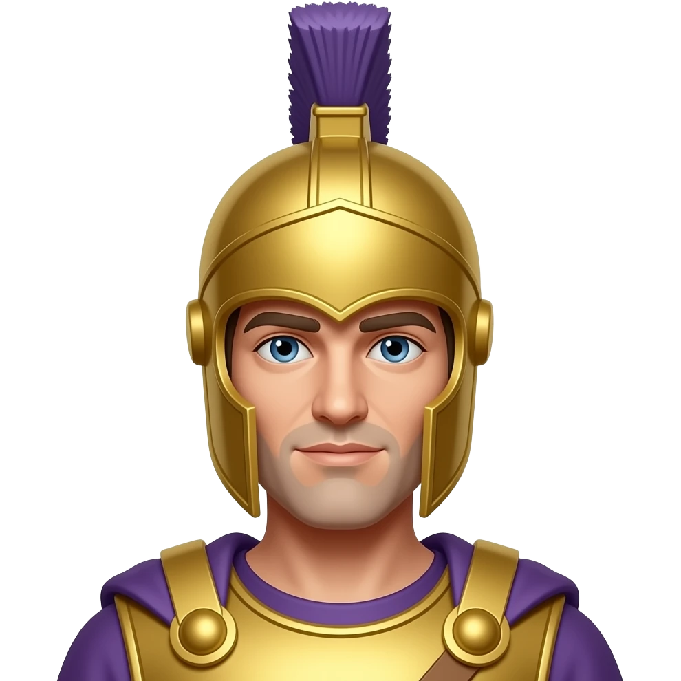 Alexander the Great with gold and purple armor, wearing helmet without beard emoji