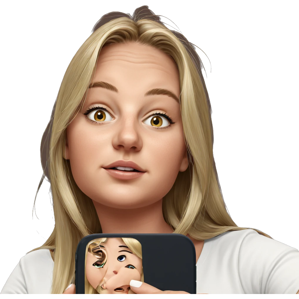 blonde girl holding smartphone portrait emoji