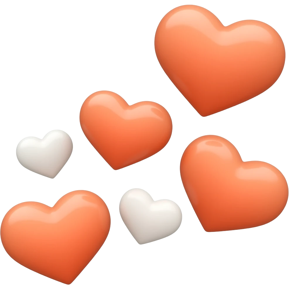 5 Small orange hearts and white hearts randomly going up into the air like love hearts emoji