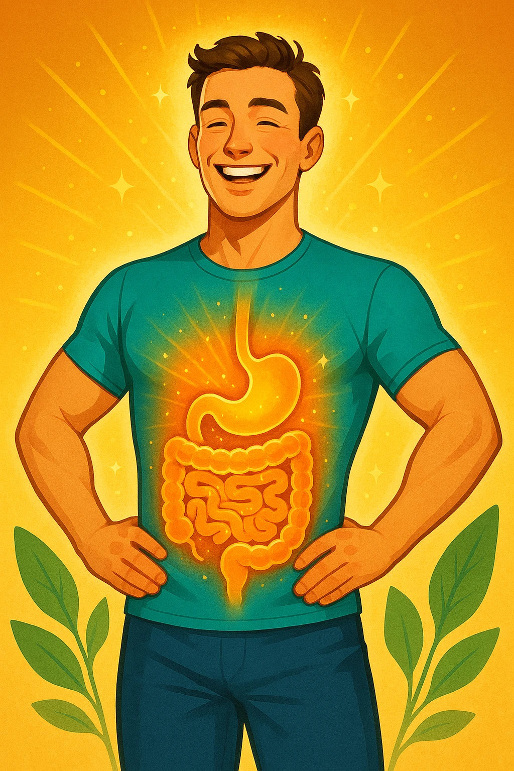 Intestino riequilibrato felice e in forma nel corpo di un uomo emoji