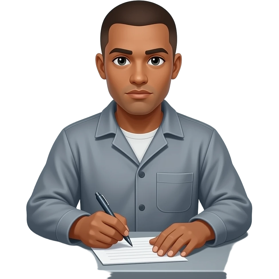 Guy in prison writing an email request to 2 guys back at office for promotion material emoji