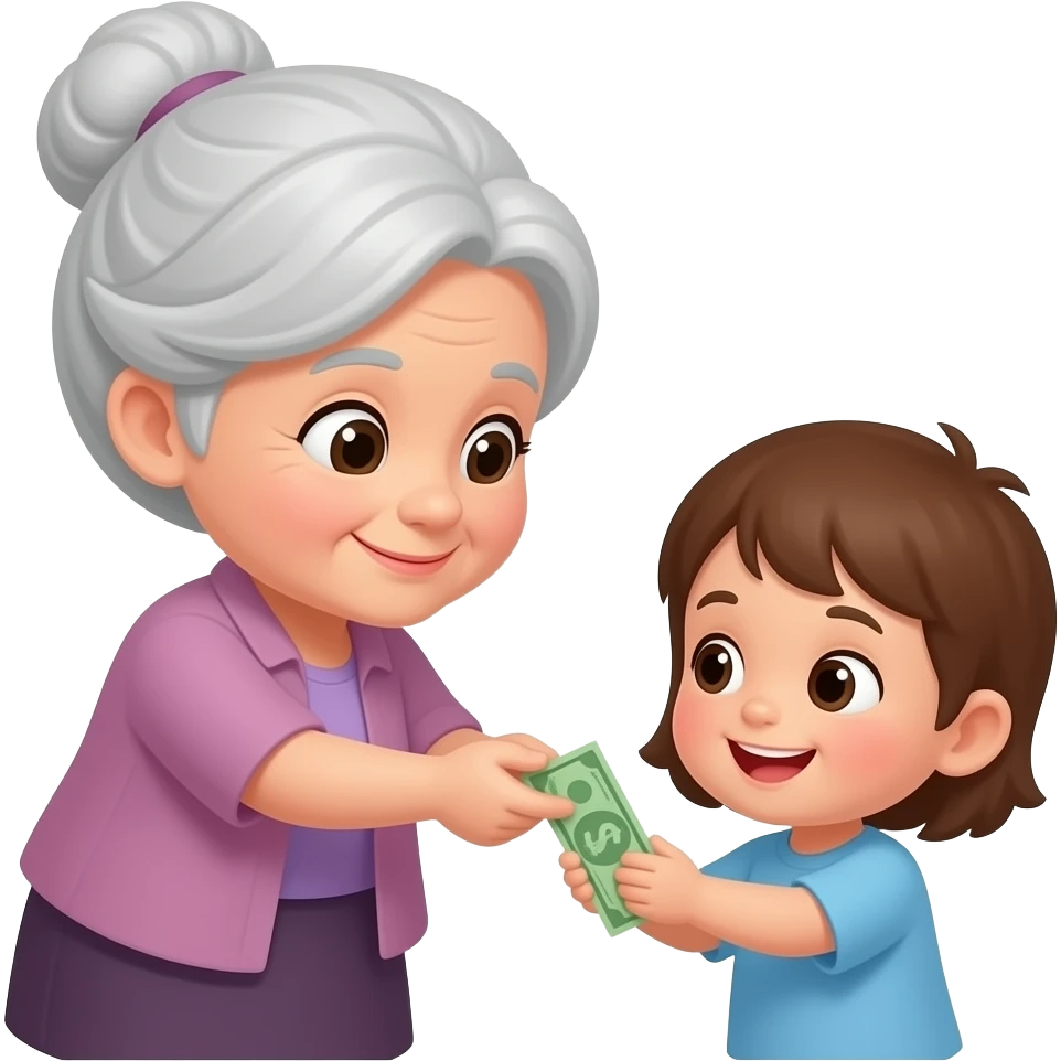 Une mamie qui donne à son enfant de l'argent emoji