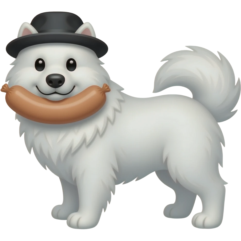samoyed with black hat and sausage emoji
