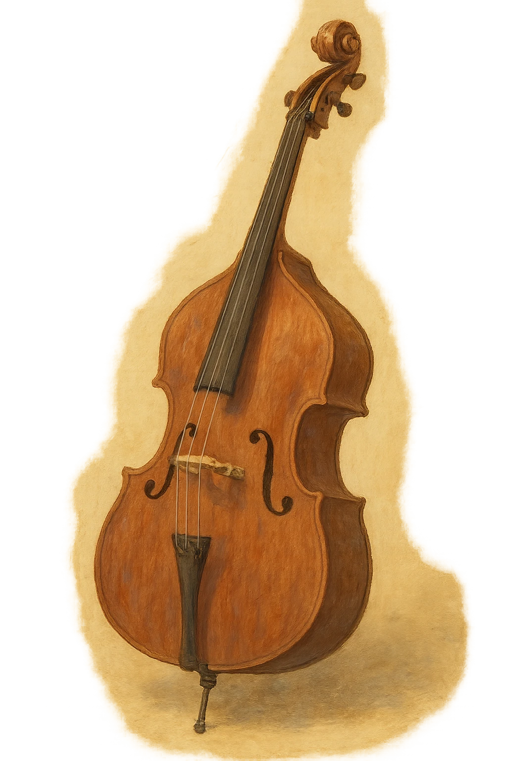 upright bass, soft, painterly, whimsical, no background emoji