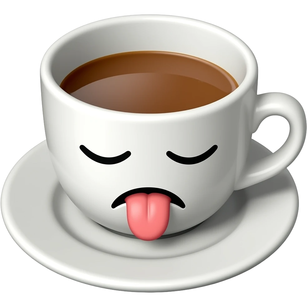 coffee cup animated with eyes closed and mouth with revulsion sticking his tongue   poisoned emoji