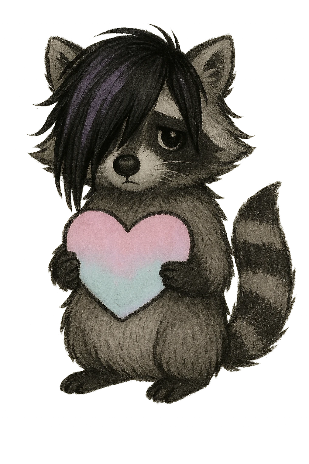 emo raccoon with a pastel heart, no background emoji