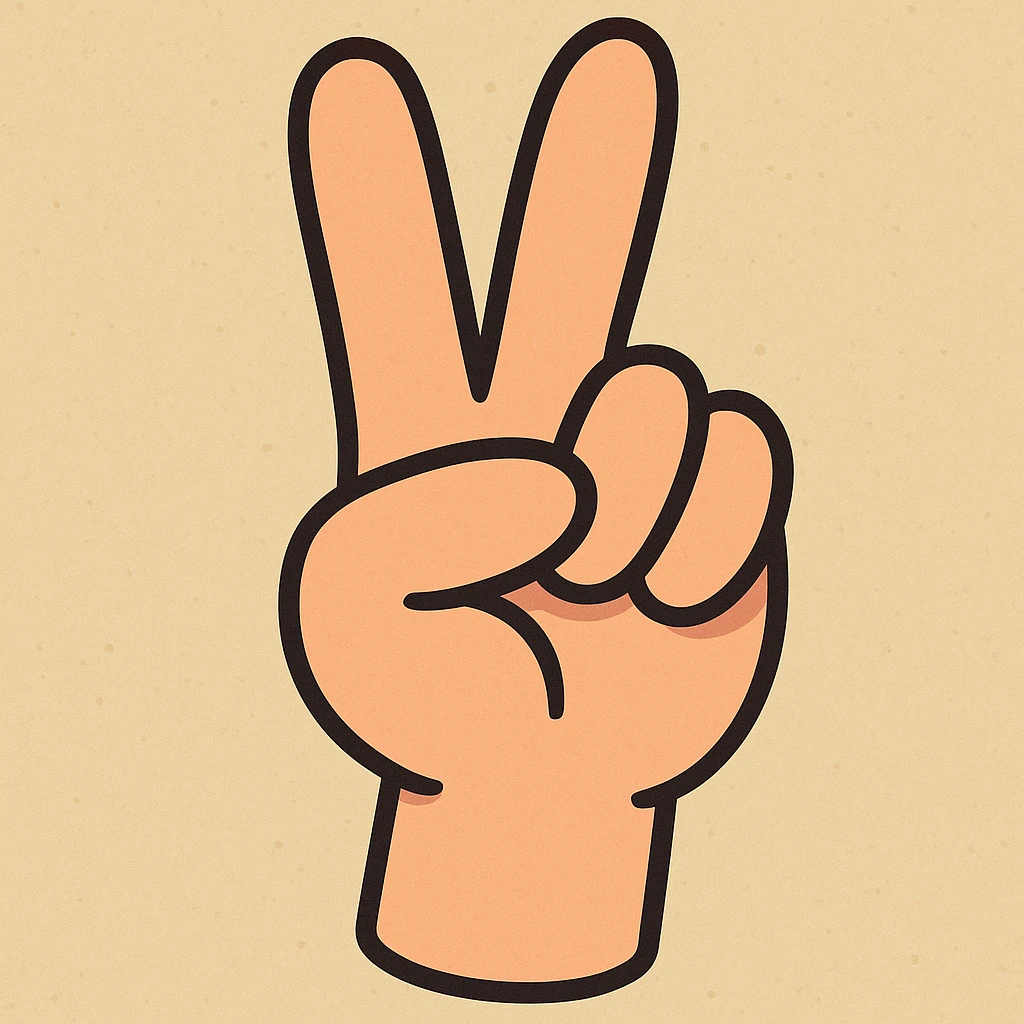 cartoon style hand showing a peace sign gesture with the ring finger touched by the thumb, colorful, playful emoji