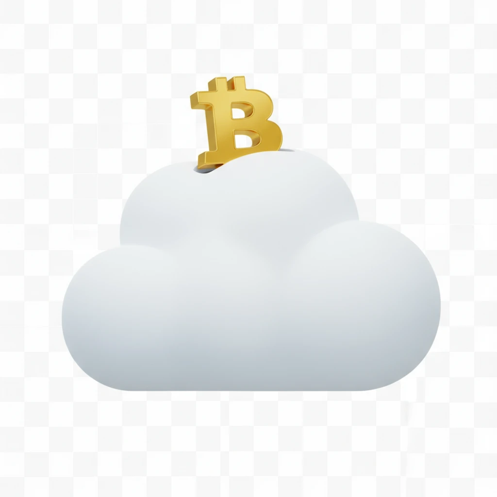 В той же стилистике сгенерируй иконку облака-копилки, из которой торчит биткоин, прозрачный фон emoji