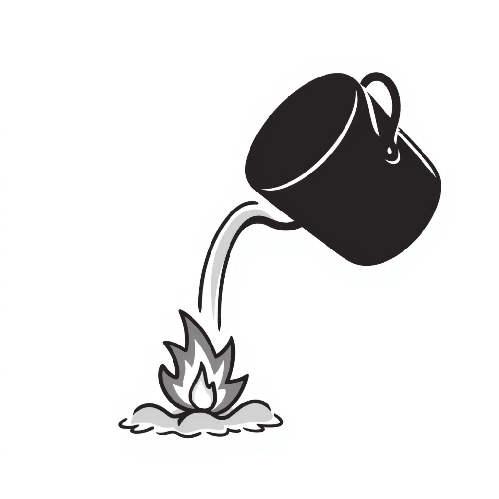 bucket pouring water on a small flame emoji