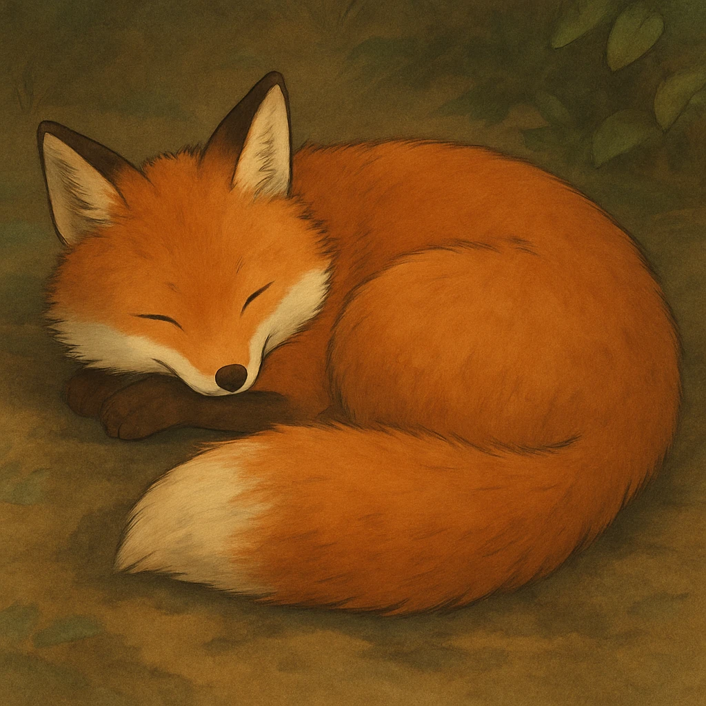 realistic fox curled up sleeping, cozy emoji
