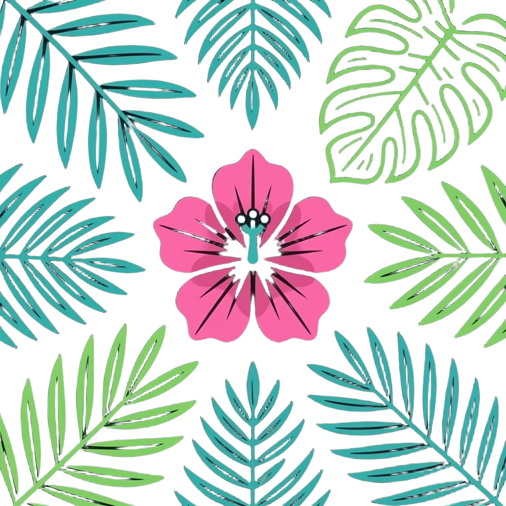 A tropical turquoise and vivid hot pink? lime green floral line art on a sleek black background, designed to be inviting, playful and minimal, 16k hd professional quailty, must not be blurry, must be no emoji faces, emoji icons, no human figures  emoji