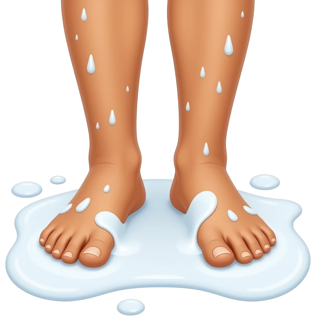 Tanned feet standing in white cum puddle  ith liquid drippingios emoji