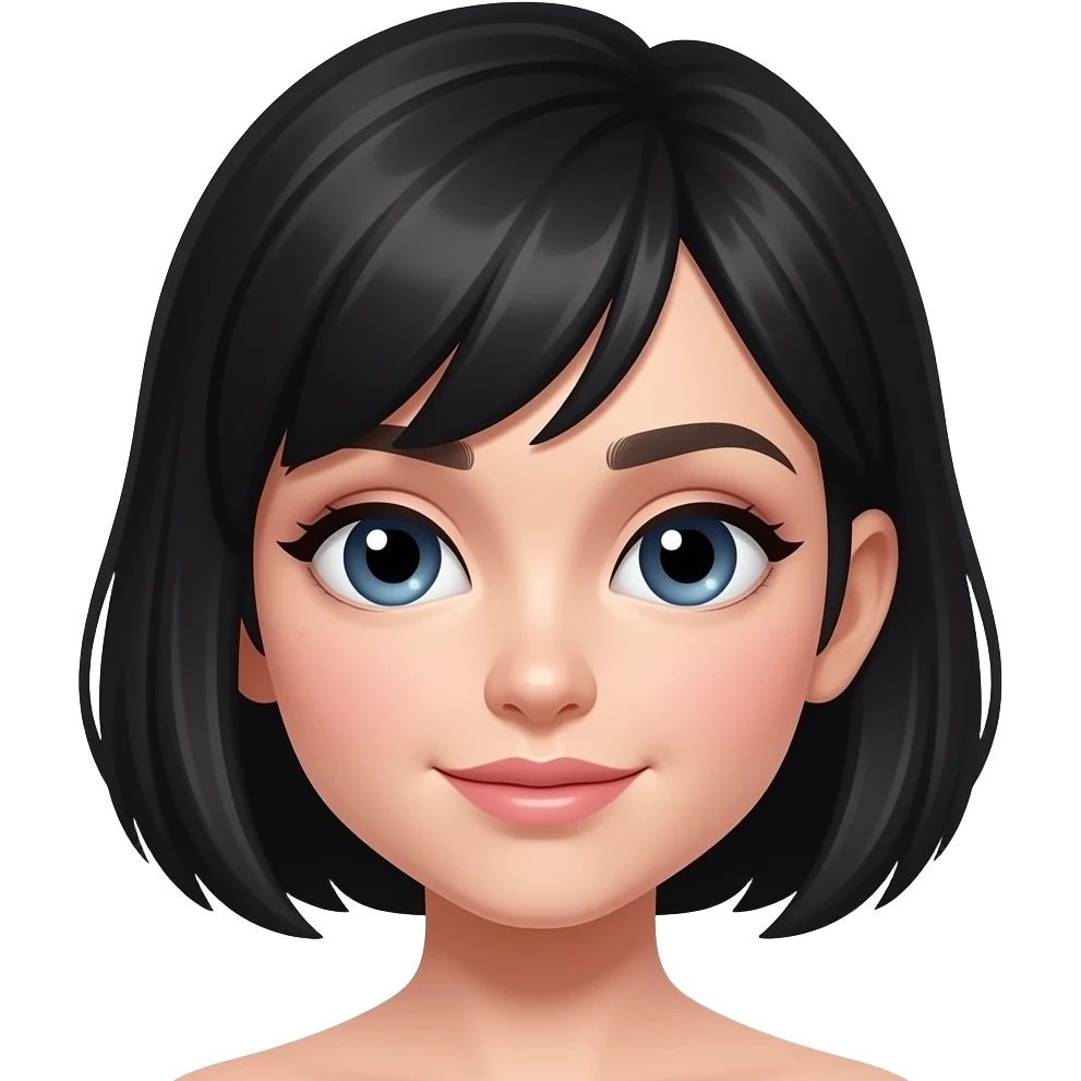 White girl with short black hair applying makeup, iPhone emoji style emoji