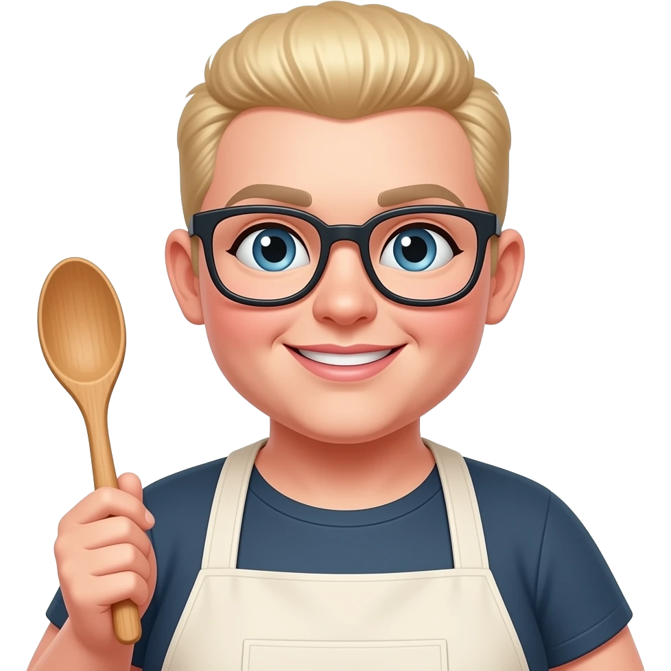 blondie  some overweight woman cooking, glasses, wooden spoon, buzz cut emoji