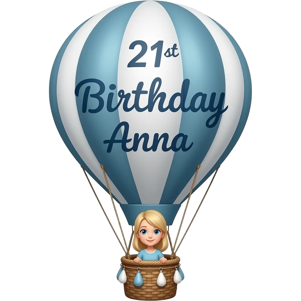 Happy 21st Birthday Anna written on a hot air balloon blond girl in basket emoji