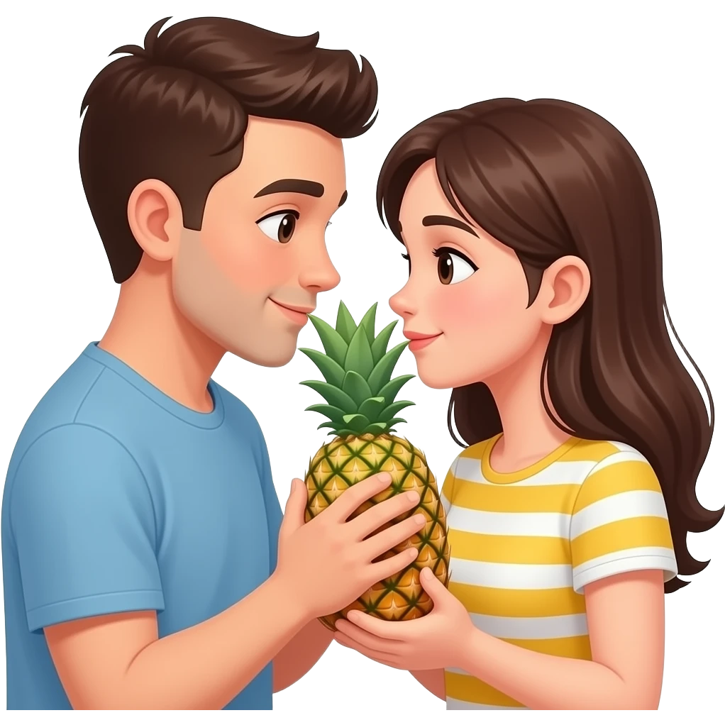 Two guy one girl share an pineapple intimately emoji