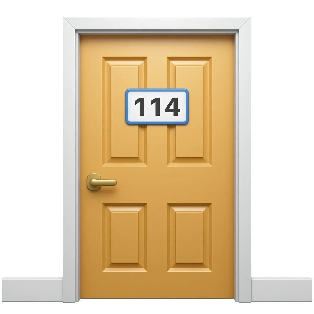 Draw a door to a classroom where it says "114" emoji