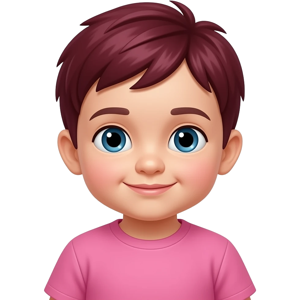 a baby boy with mehroon hairs wear pink shirt emoji