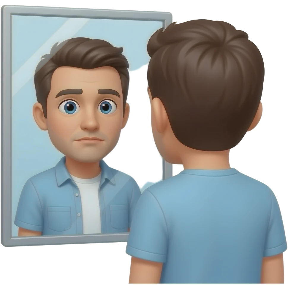 man expressionless staring in mirror emoji