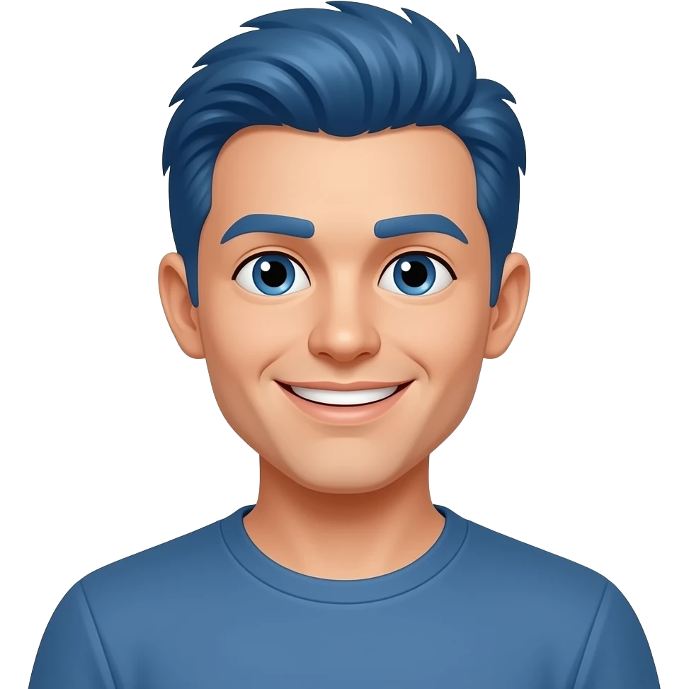 blue hair male smiling emoji