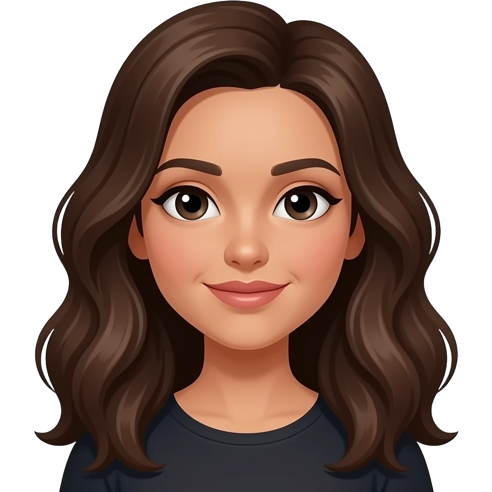 Mujer con cabello ondulado largo piel morena media y ojos negros emoji