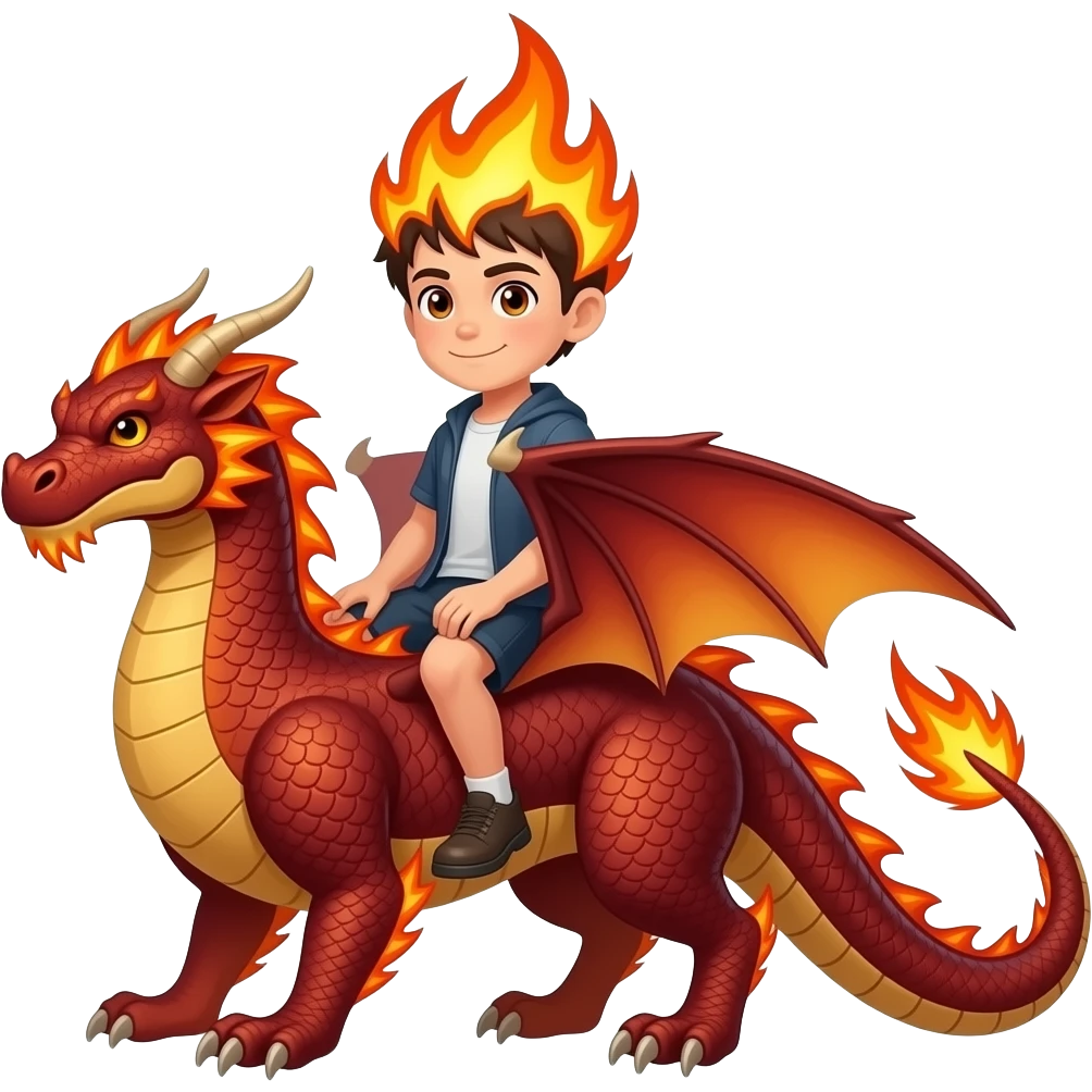 Flame boy on top of a flame dragon emoji