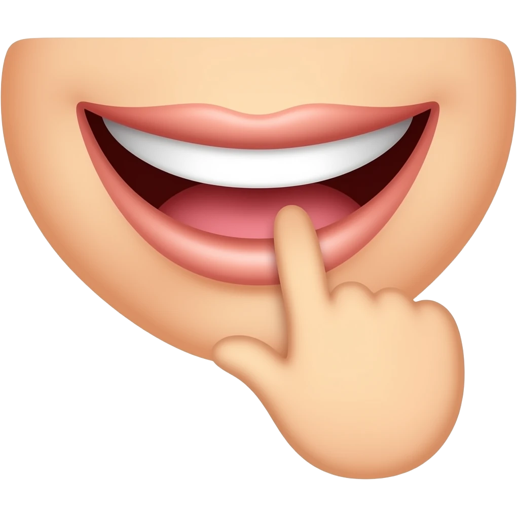 Smiling mouth with a finger on the bottom lips emoji