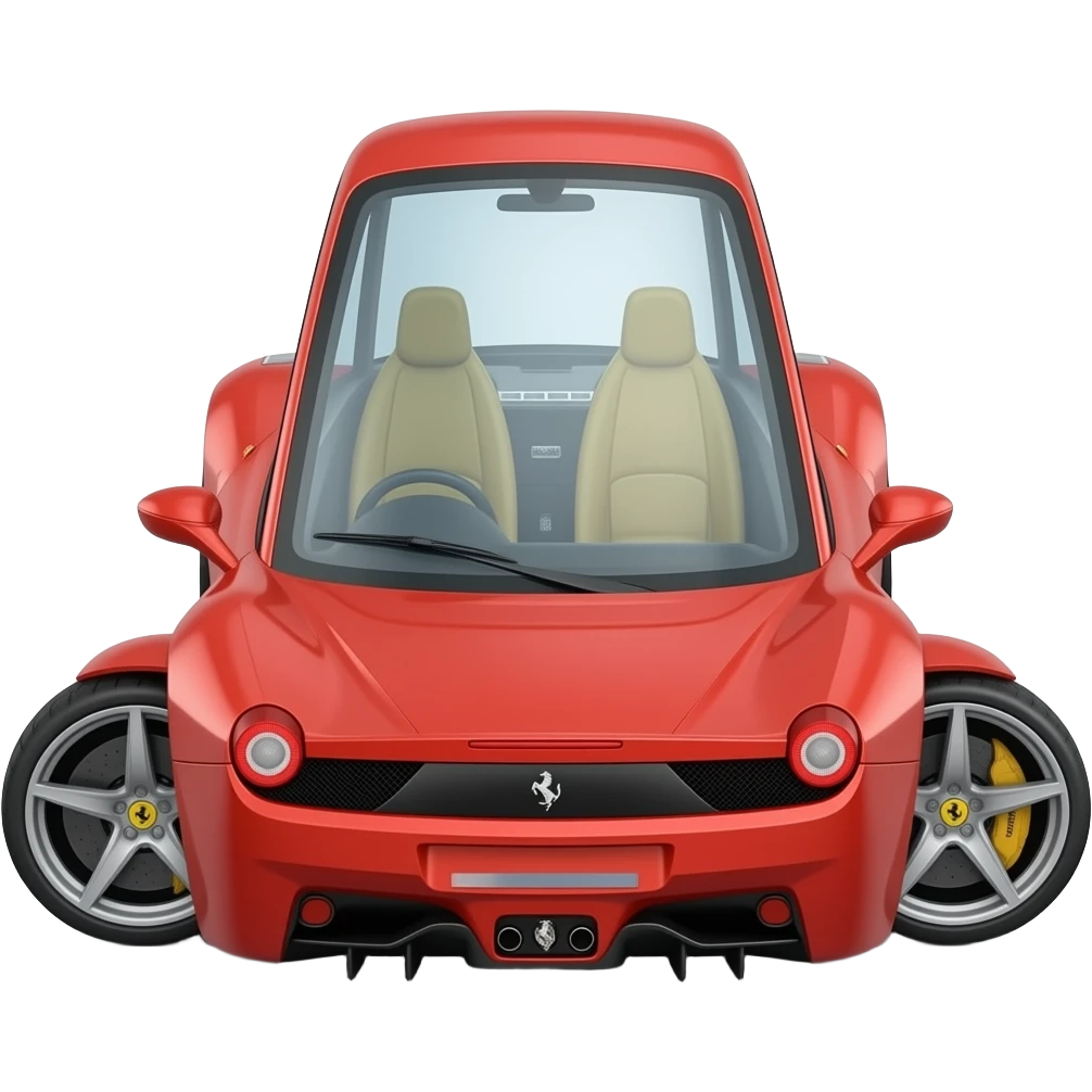 ferrari f458, perfect proportions of wheels and tires, front end and rear end and middle of car compressed like a cartoon drawing, exaggerated emoji