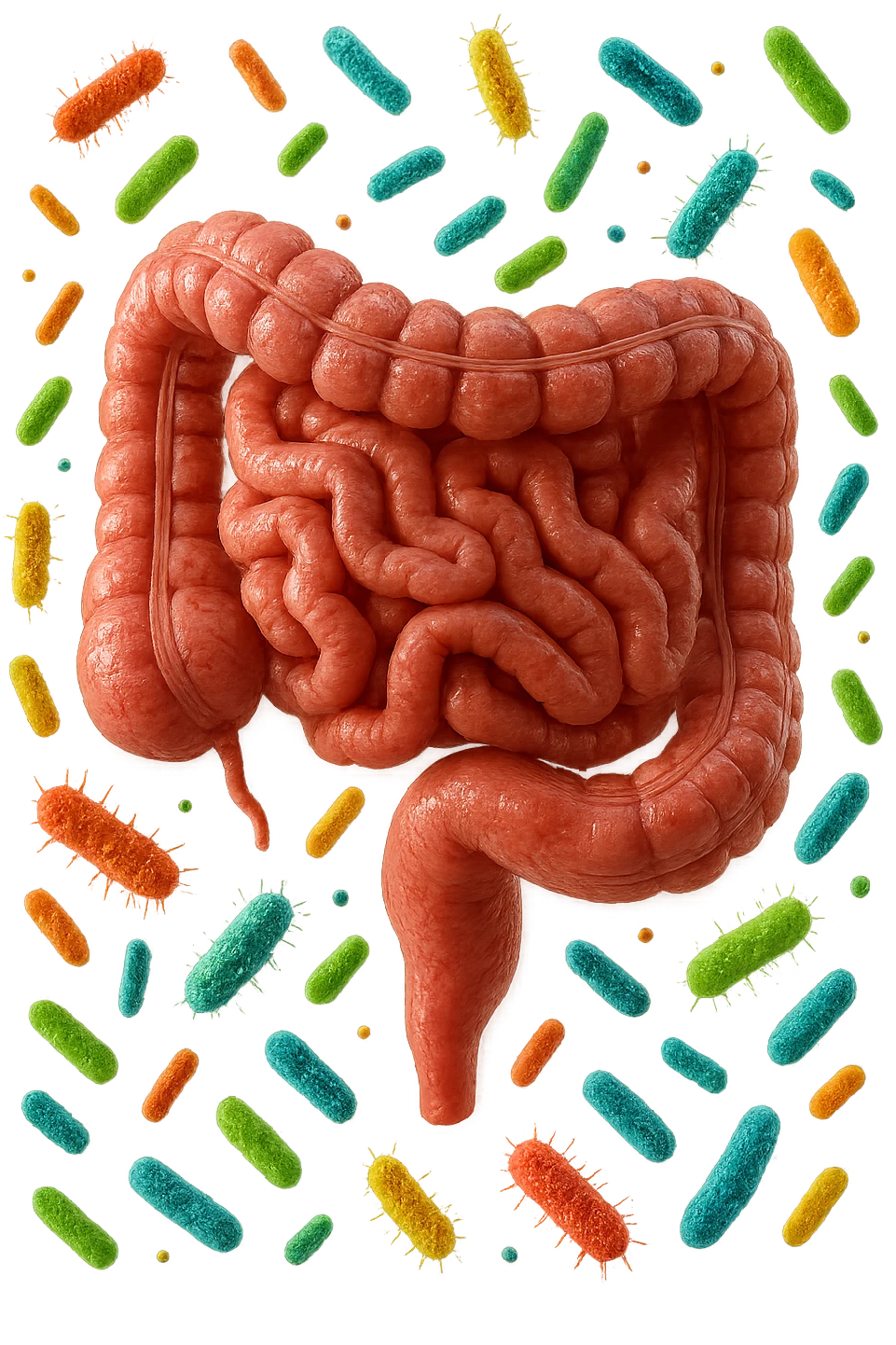 INTESTINO ANATOMICO REALISTICO CON BATTERI INTESTINALI CHE FLUTTUANO INTORNO, IPERREALISTICA 4K emoji