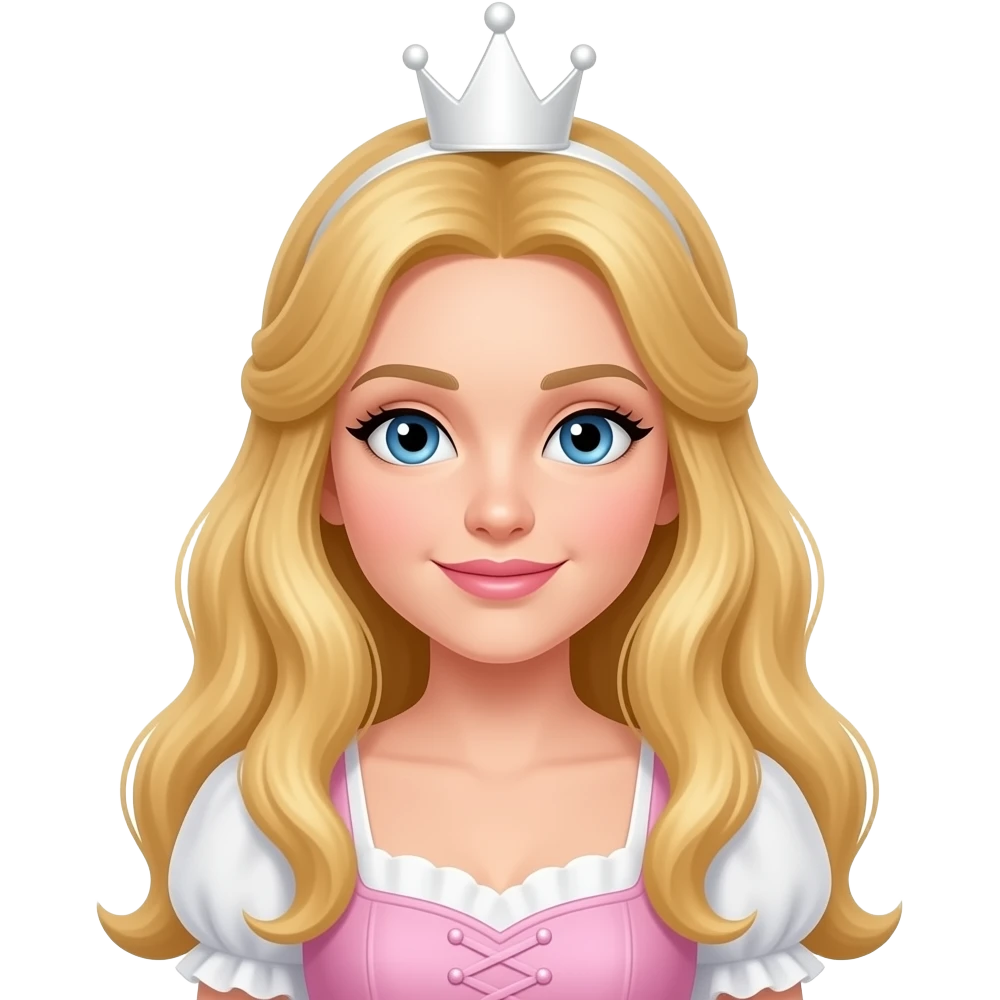 The Good Witch from The Wonderful Wizard of Oz with long blonde hair, blue eyes, white crown, pink and white dress emoji