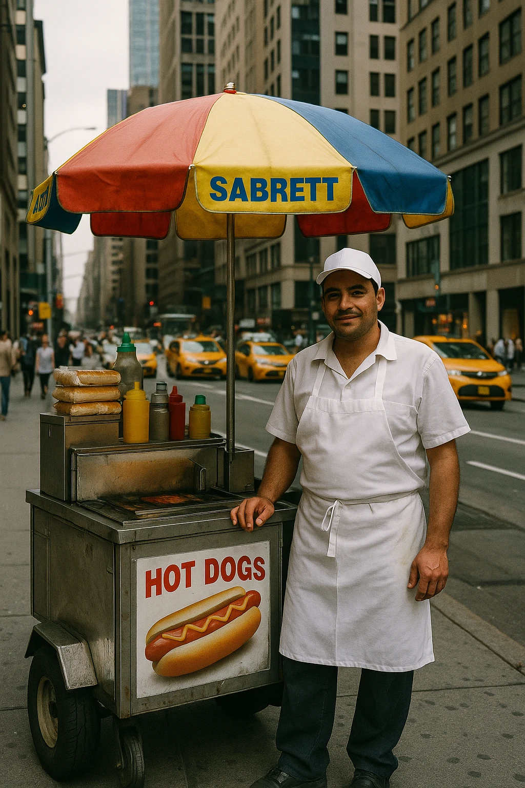 hotdog seller in New York with cart emoji