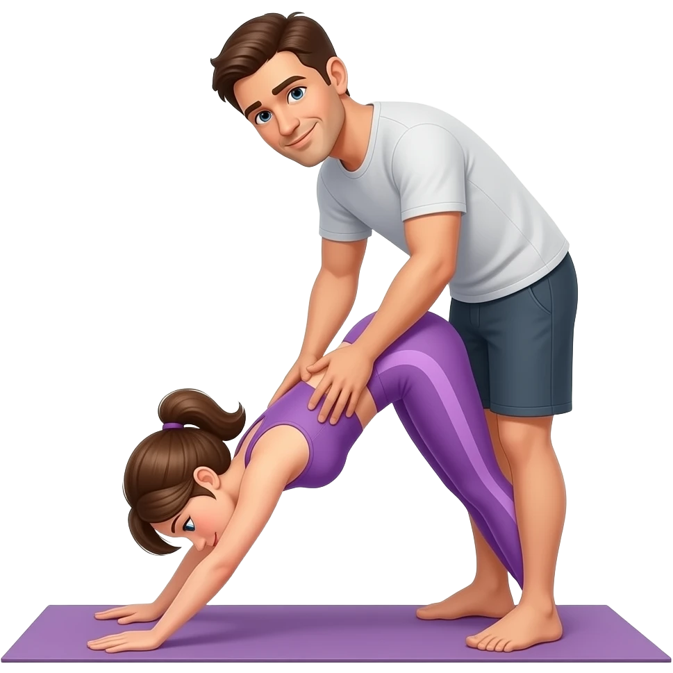 Women in downward doggy pose and husband behind her closer together emoji