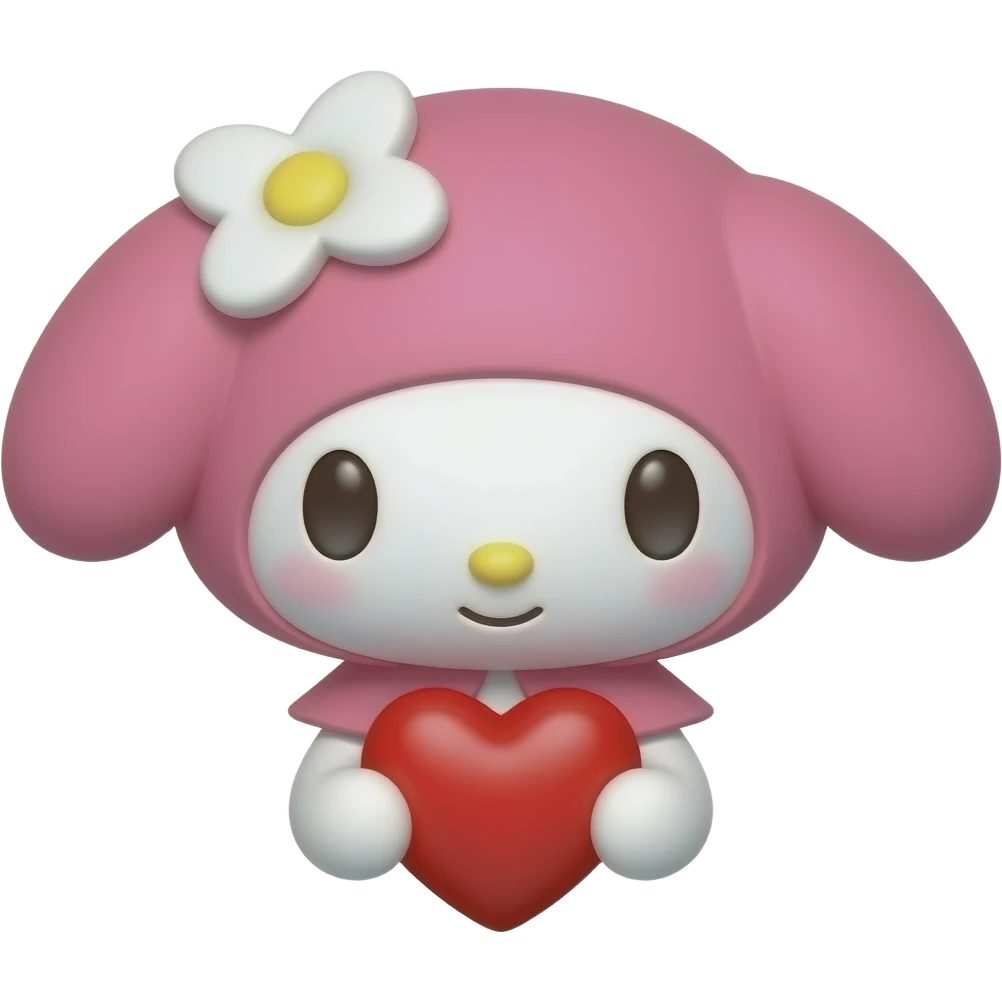 My Melody holding a red heart emoji