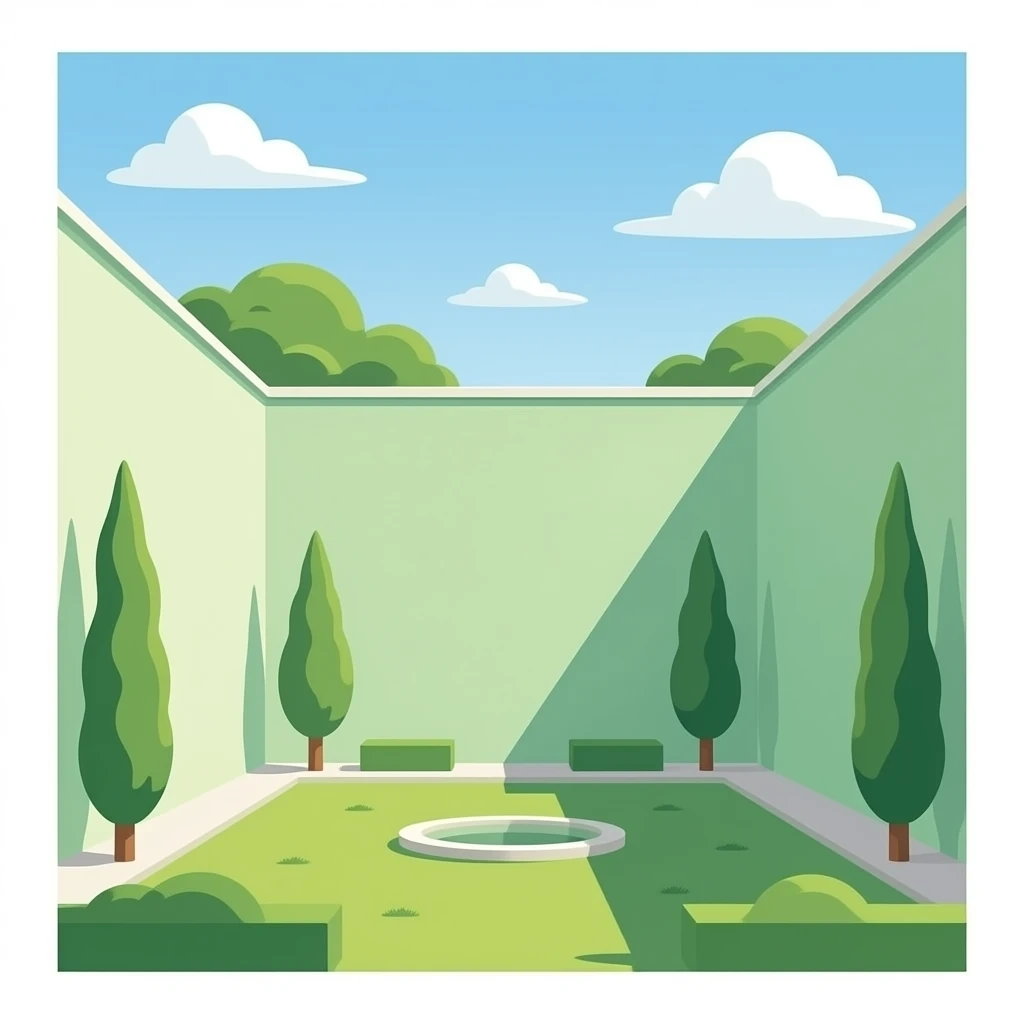 a sone courtyard with pale green walls all around and no trees emoji