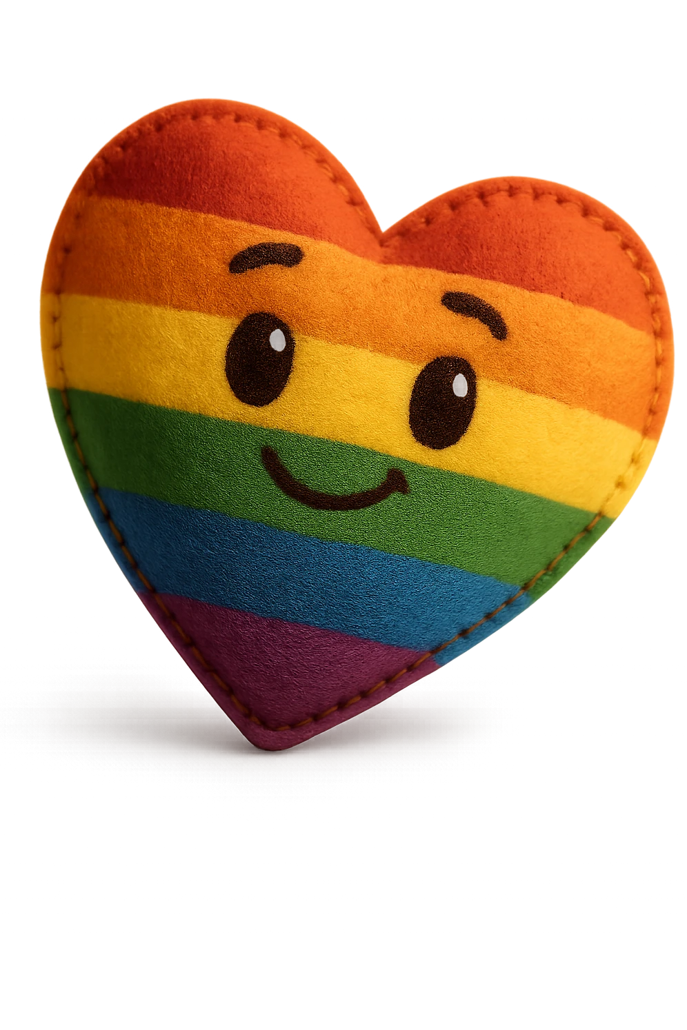 rainbow pride heart with soft drop shadow, plush portrait style, retro sticker style combined, no text emoji