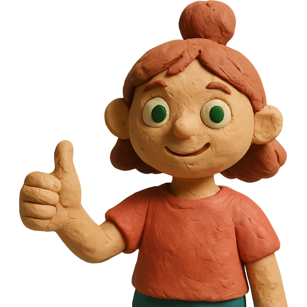 girl with pink topknot haircut and green eyes giving a thumbs up emoji