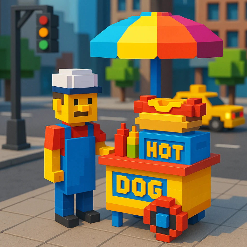 hotdog seller in new york , realistic background emoji