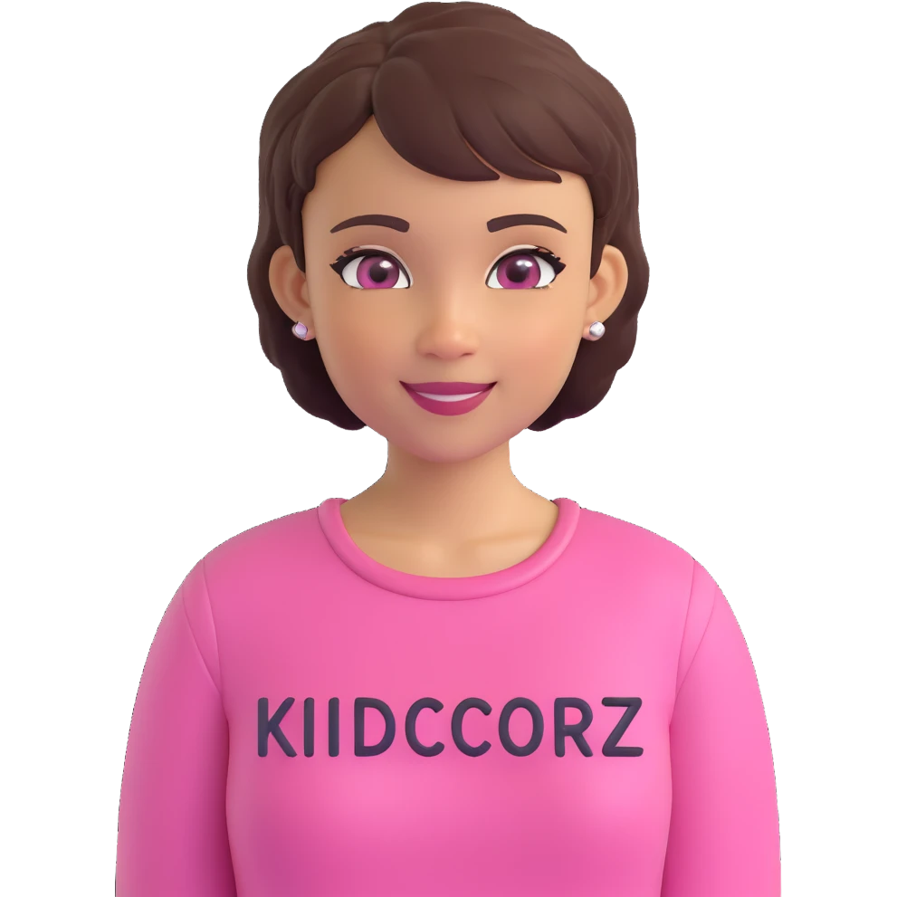 Lightskin girl with a pixie cut
pink blouse
hazel eyes
expression is smiling
Add the word Kidcore Creationz in Pink emoji
